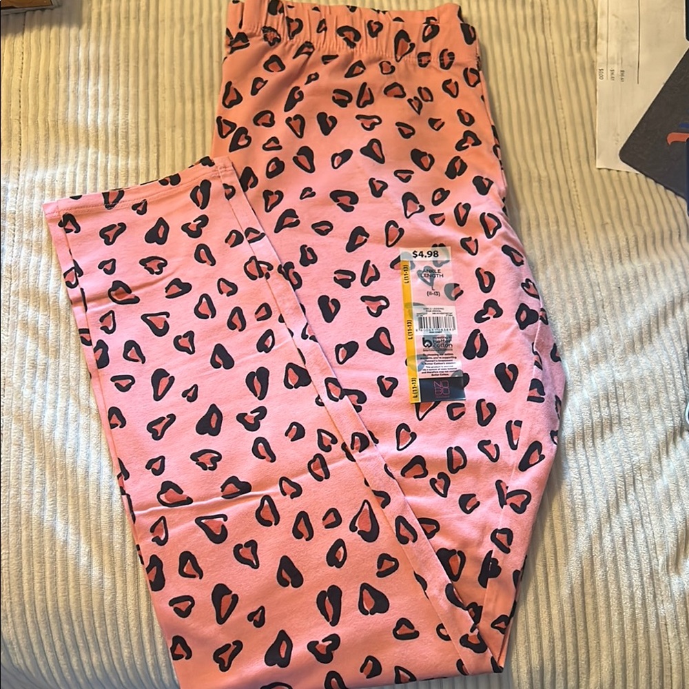 Pink Pajama Bottoms with Heart Pattern